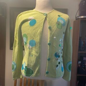 Susan Bristol Lime Green Cardigan with Button Accents